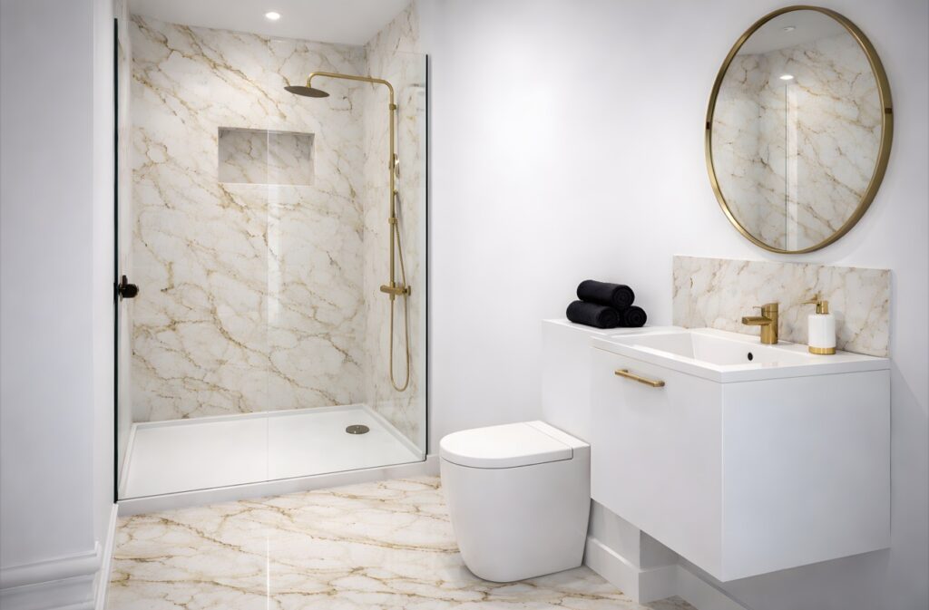 Calm Retreat suite at Haüss Coatbridge featuring neutral tones, integrated kitchenette and en suite in North Lanarkshire aparthotel